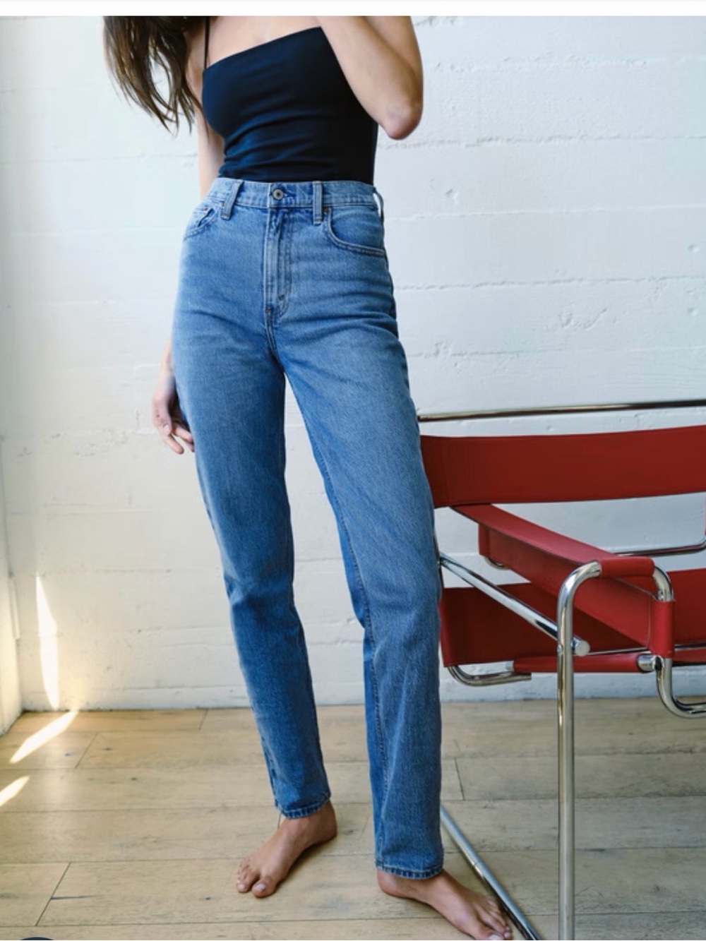 Abercrombie & Fitch High-Rise Straight Ankle Jeans in Medium Blue
